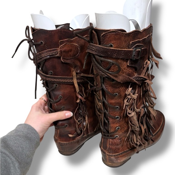 Allsaints Pipaluk Brown Leather Fringe Western Native American Boots Size 38 - Picture 4 of 12